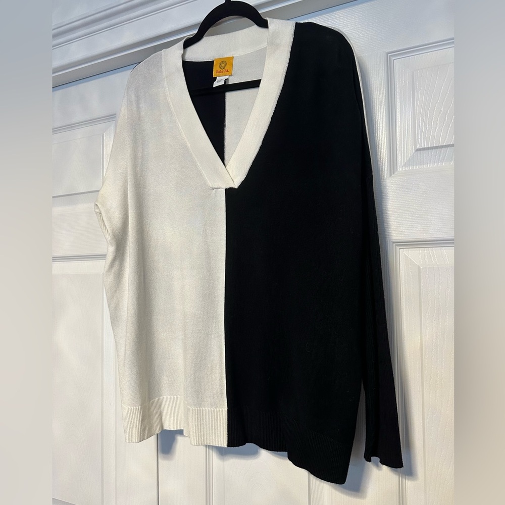 Ruby Rd. Black and White V-Neck Sweater